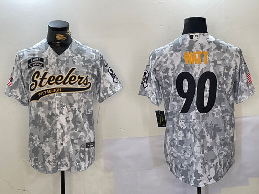 Men’s Pittsburgh Steelers T.J. Watt #90 Arctic Camo Salute to Service Limited Jersey