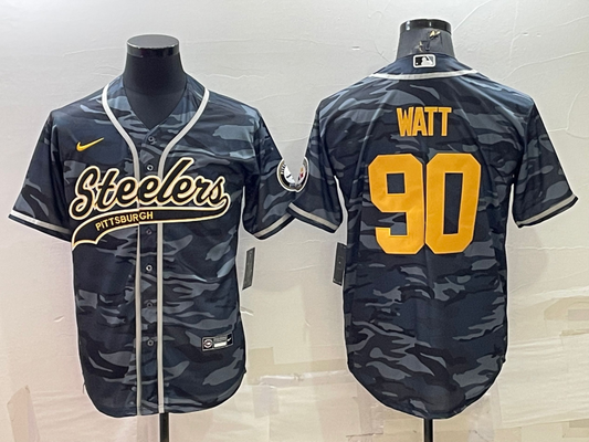 Men’s Pittsburgh Steelers T.J. Watt #90 Gray Camouflage Jersey Joint edition