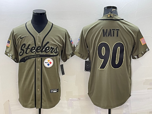 Men’s Pittsburgh Steelers T.J. Watt #90 Olive 2022 Salute To Service Limited Jersey Joint edition