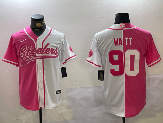 Men’s Pittsburgh Steelers T.J. Watt #90 Pink/White Jersey