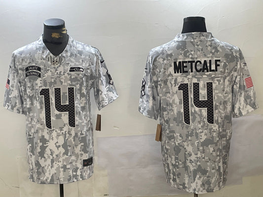 Men’s Seattle Seahawks DK Metcalf #14 Arctic Camo 2024 Salute to Service Limited Jersey