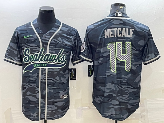 Men’s Seattle Seahawks DK Metcalf #14 Grey Camouflage Jersey Joint Edition