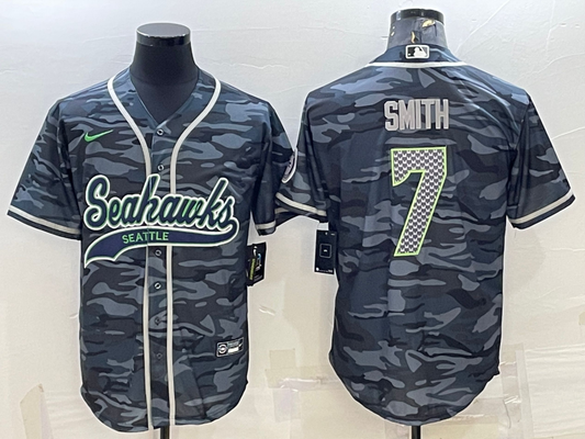 Men’s Seattle Seahawks Geno Smith #7 Grey Camouflage Jersey Joint Edition