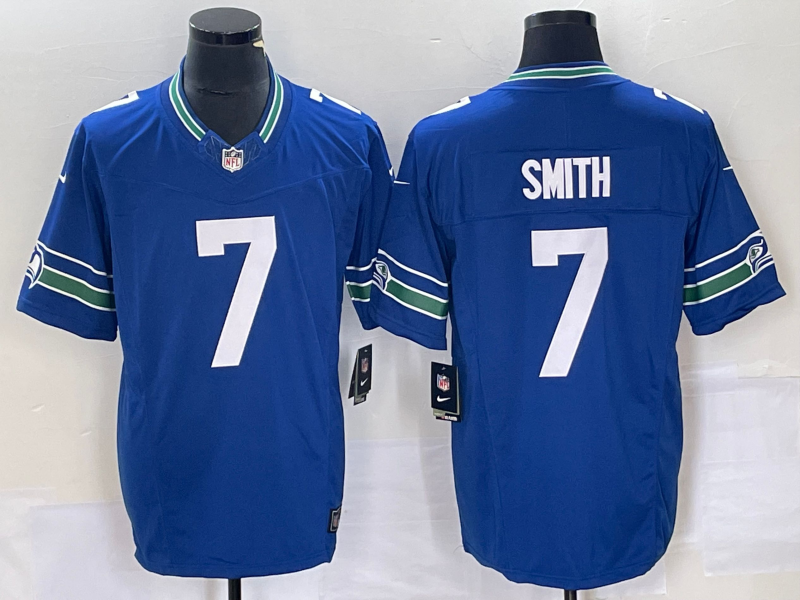 Men’s Seattle Seahawks Geno Smith #7 Royal Throwback Jersey