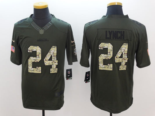 Men’s Seattle Seahawks Marshawn Lynch #24 Army Green Jersey