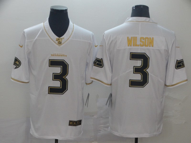 Men’s Seattle Seahawks Russell Wilson #3 White Jersey