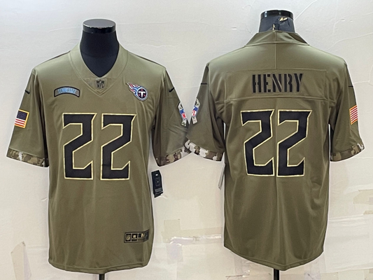 Men’s Tennessee Titans Derrick Henry #22 Olive 2022 Salute To Service Limited Jersey