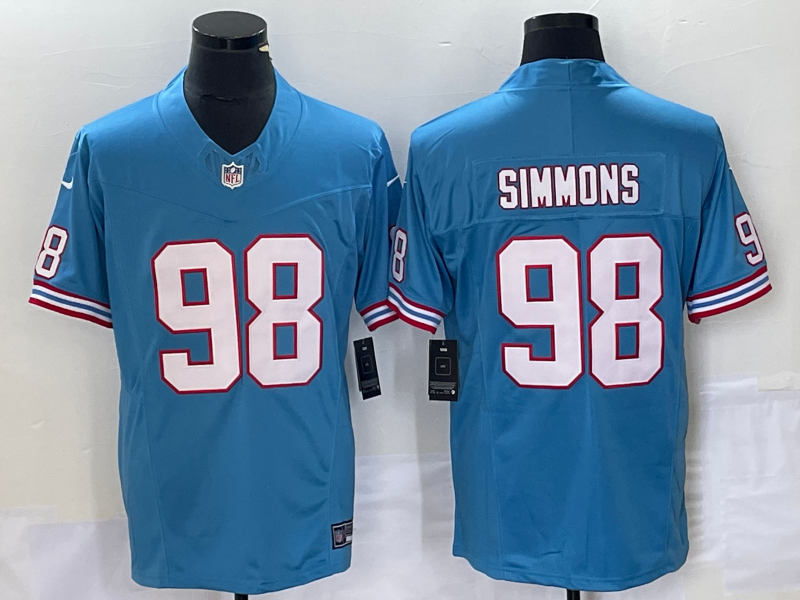 Men’s Tennessee Titans Jeffery Simmons #98 Light Blue Oilers Throwback Vapor F.U.S.E. Limited Jersey