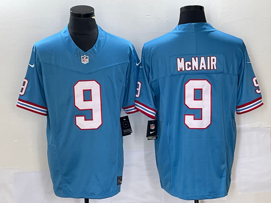 Men’s Tennessee Titans Steve McNair #9 Light Blue Oilers Throwback Retired Jersey