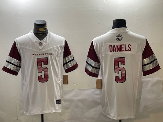 Men’s Washington Commanders Jayden Daniels #5 White Jersey