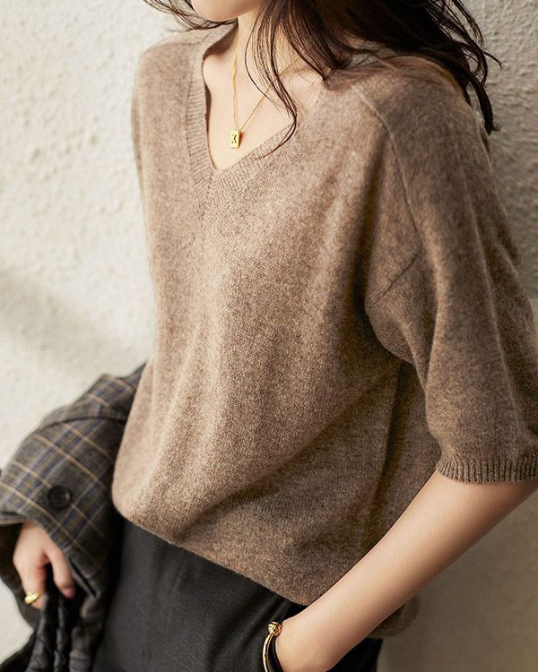 Urban Solid Color V-Neck Knitting Pullover
