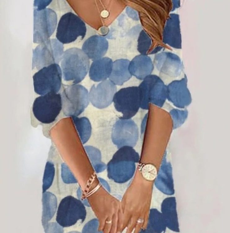 Original Printed Contrast Color Polka-Dot Half Sleeves Mini Dress
