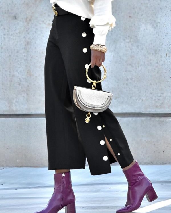High Waisted Loose Buttoned No Belt Pants Trousers