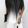 Batwing Sleeves Loose Gradient Printed Round-Neck Mini Dresses