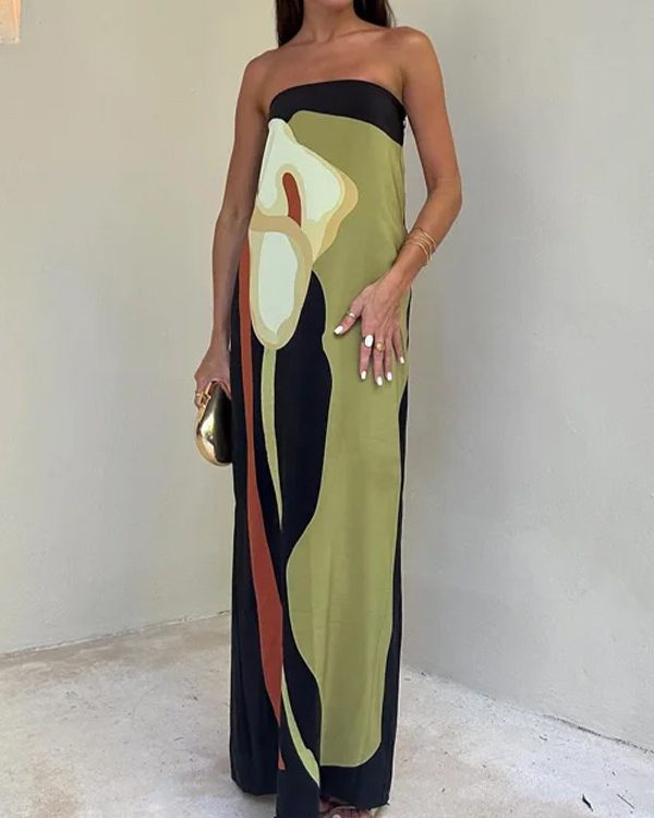 Loose Plus Size Printed Split-Joint Tube Maxi Dresses