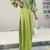 Long Sleeves Printed Heaps Collar Shirts Top + High Waisted Pants Bottom Two Pieces Set