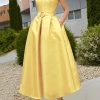 A-Line Loose Belted Pleated Pockets Solid Color V-Neck Midi Dresses