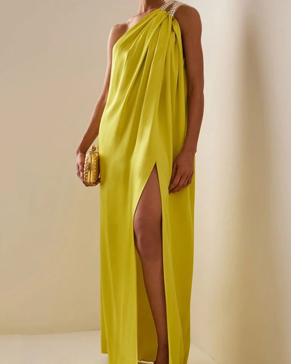Loose Sleeveless Solid Color One-shoulder Maxi Dresses