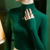 Long Sleeves Plus Size Solid Color Split-Joint High Neck T-Shirts Tops