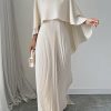 Cape High-Low Pleated Solid Color Split-Joint Round-Neck Evening Dresses Maxi Dresses
