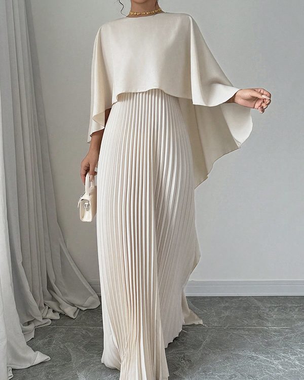 Cape High-Low Pleated Solid Color Split-Joint Round-Neck Evening Dresses Maxi Dresses