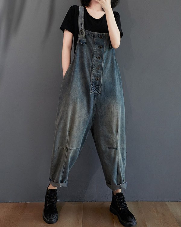 Original Solid Elasticity Denim Jumpsuits