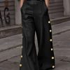 Loose Wide Leg Belted Buttoned Solid Color Casual Pants Bottoms Trousers