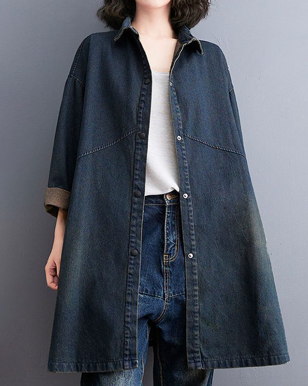 Long Sleeves Loose Split-Joint Lapel Outerwear