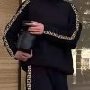 Long Sleeves Loose Printed Solid Color High Neck Sweatshirt Tops