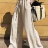 High Waisted Loose Drawstring Pockets Solid Color Pants Trousers