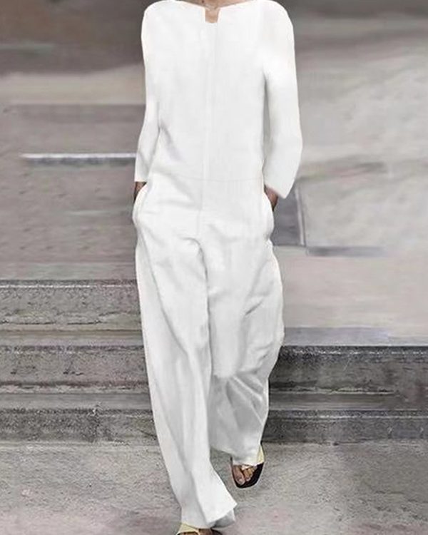 Casual 6 Colors Boat Neck Long Sleeves Jumpsuits
