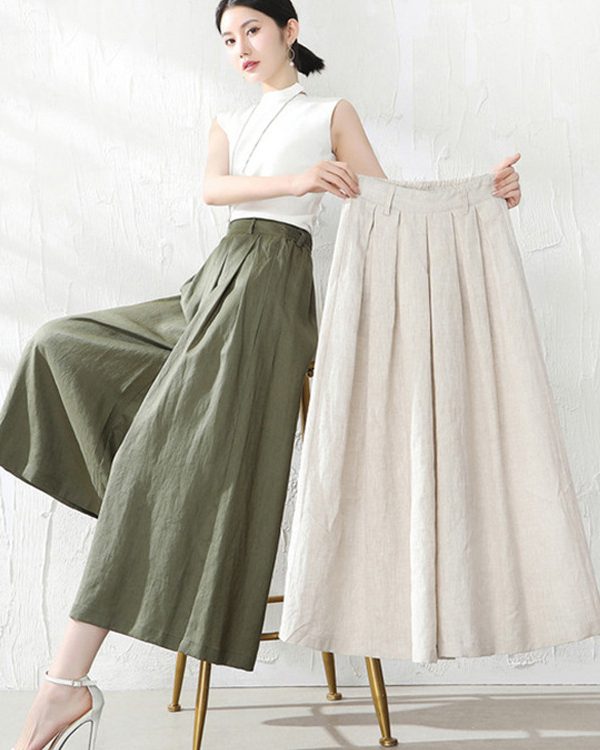 5 Colors Loose Solid Color Ramie Cotton Wide Leg Pants