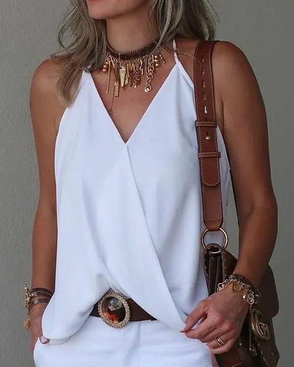 Loose Sleeveless Solid Color Spaghetti-Neck Vest Top