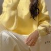 Long Sleeves Loose Solid Color Round-Neck Pullovers Sweater Tops