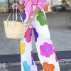 High Waisted Wide Leg Floral Printed Multi-Colored Casual Pants Bottoms Trousers