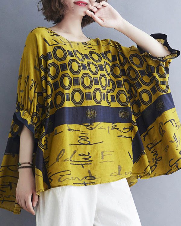 Original Printing Batwing Sleeve T-Shirts Tops