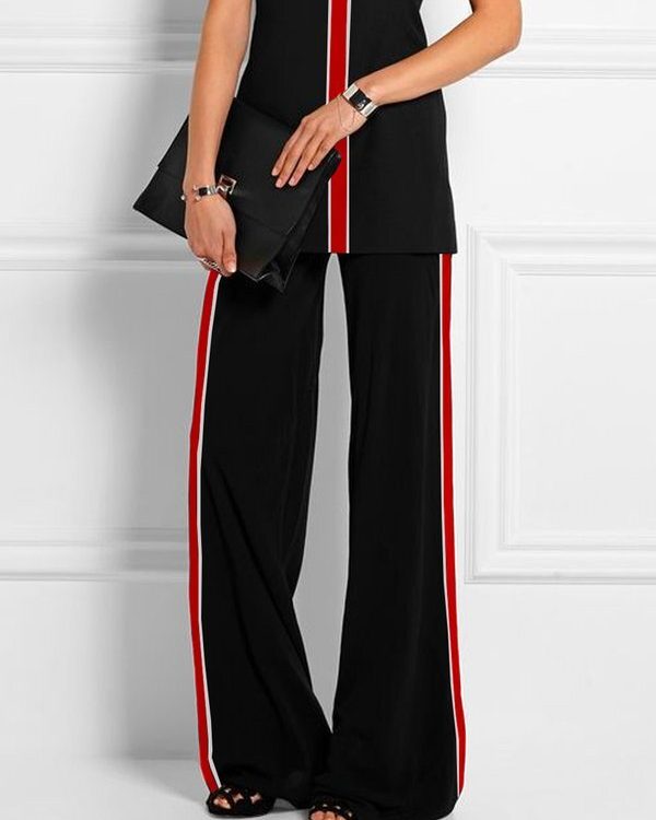 High Waisted Loose Contrast Color Printed Pants Trousers
