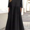 A-Line Half Sleeves Pleated Pockets Solid Color Round-Neck Midi Dresses