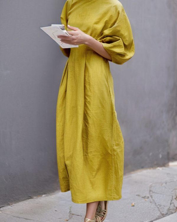Half Sleeves Loose Solid Color Round-Neck Maxi Dresses Midi Dresses