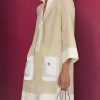 A-Line Loose Buttoned Contrast Color Pockets Stand Collar Mini Dresses