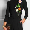 Long Sleeves Skinny Flower Print Printed Split-Joint High Neck T-Shirts Tops
