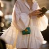 Urban Puff Sleeves Buttoned Split-Joint Solid Color Lapel Mini Dresses Shirt Dress