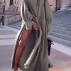 Long Sleeves Loose Solid Color Split-Joint Split-Side Lapel Maxi Dresses Shirt Dress