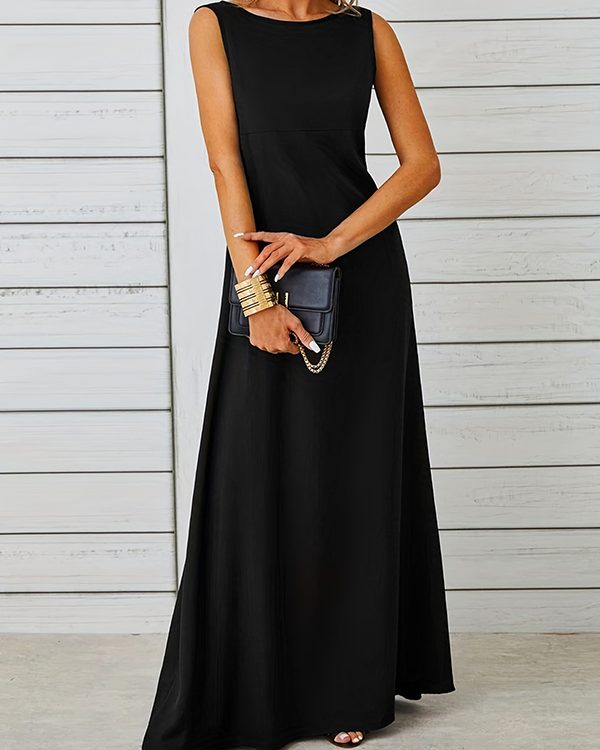 A-Line Loose Solid Color Round-Neck Maxi Dresses