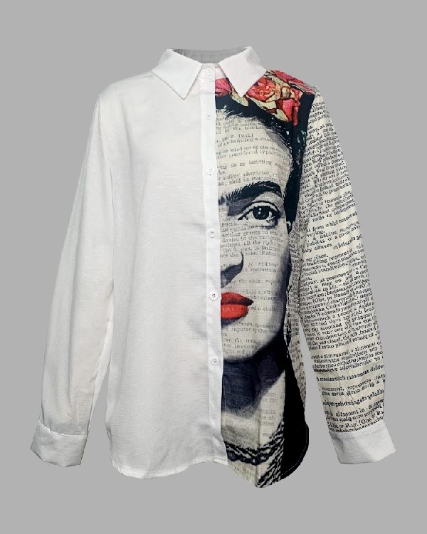 Stylish Asymmetric Printed Lapel Long Sleeves Blouse Tops