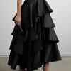A-Line High Waisted Falbala Solid Color Long Skirts Skirts Bottoms