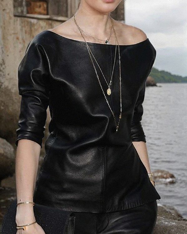 Half Sleeves Loose Solid Color Split-Joint One-Shoulder T-Shirts