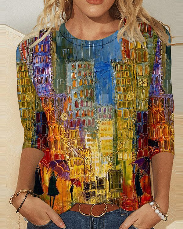 Loose Plus Size Printed Round-Neck T-Shirts Tops