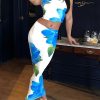 Sleeveless Flower Print Round-Neck Vest Top + Bodycon Skirts Bottom Two Pieces Set