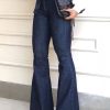 Flared Pants High Waisted Solid Color Tied Waist Jean Pants Bottoms